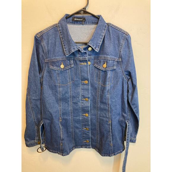 Allegra K Long Sleeve Denim Tie Waist Belt Button Up Jacket NEW Size Medium - Picture 9 of 10